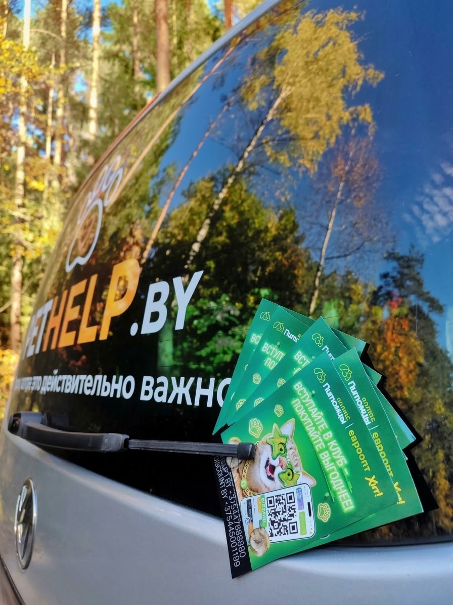 Автомобиль зоотакси PetHelp с буклетами клуба «Еплюс. Питомцы» от Евроопт